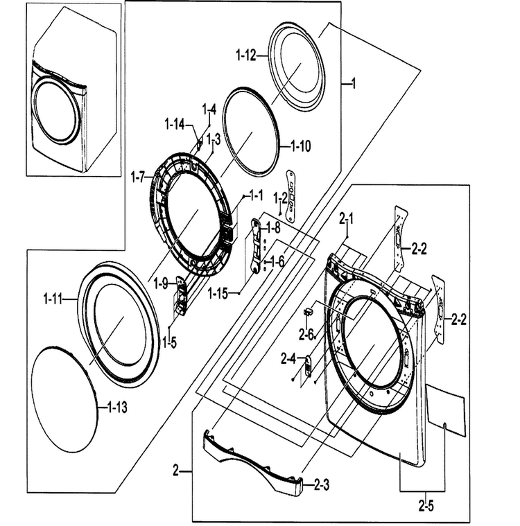 Door Assy Diagram and Parts List for DV511AGR XAA Samsung Dryer