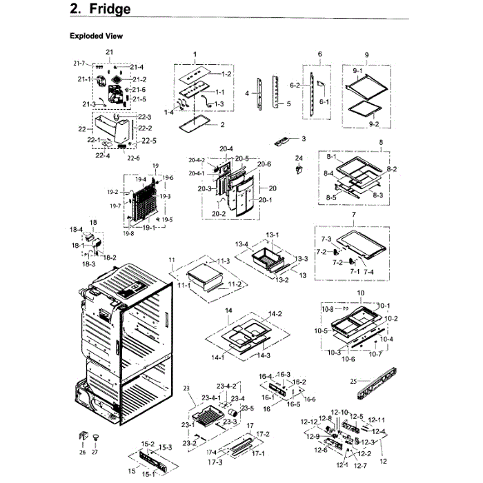 Fridge Diagram and Parts List for RF263TEAEWW AA-03 Samsung Refrigerator