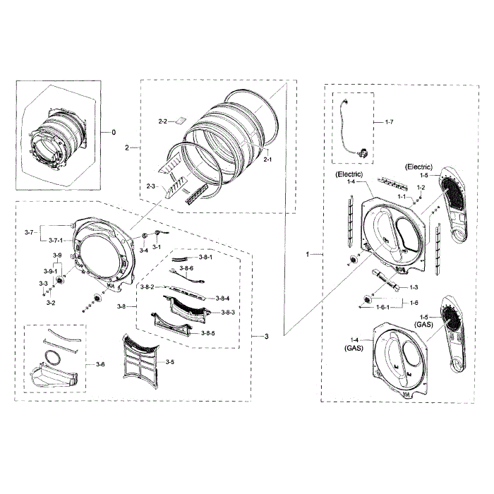 Drum Diagram and Parts List for DV42H5200GW A3-00 Samsung Dryer