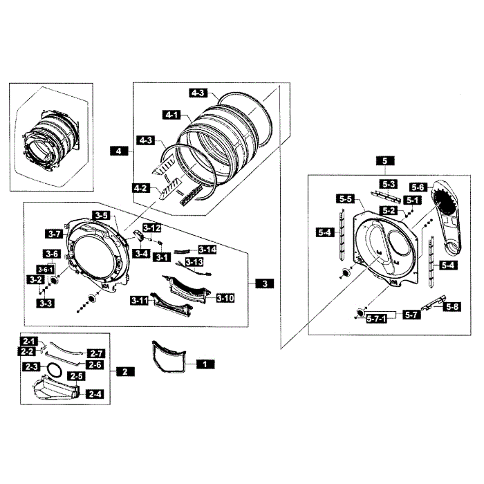 Drum Assembly Diagram and Parts List for DV365GTBGWR A3-01 Samsung Dryer