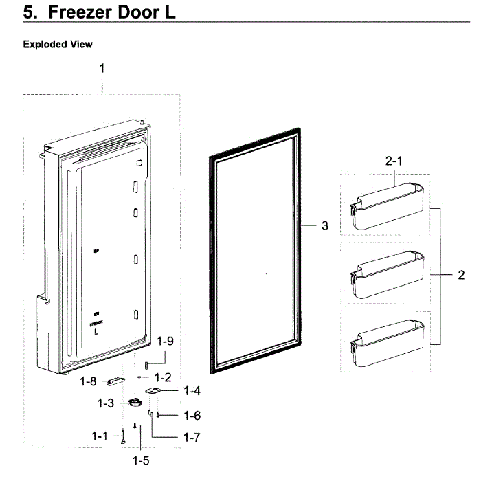 Freezer Door L Diagram and Parts List for RF22K9581SR AA-02 Samsung Refrigerator