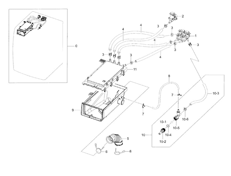 Housing Drawer Diagram and Parts List for WF42H5600AP A2-0000 Samsung Washer