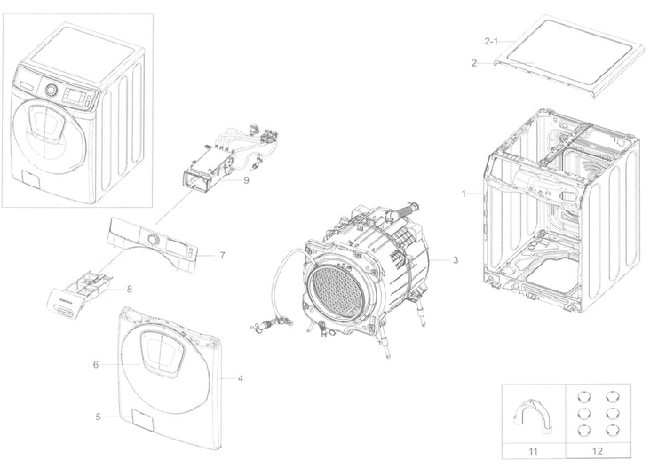 Main Asy Diagram and Parts List for WF45K6500AW A2-0000 Samsung Washer