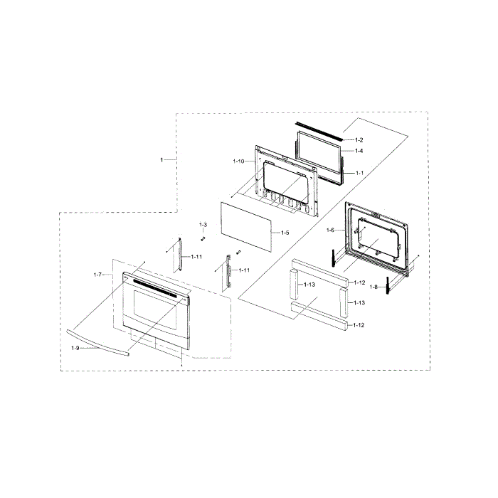 Door Diagram and Parts List for NE59J3420SB AA-00 Samsung Range