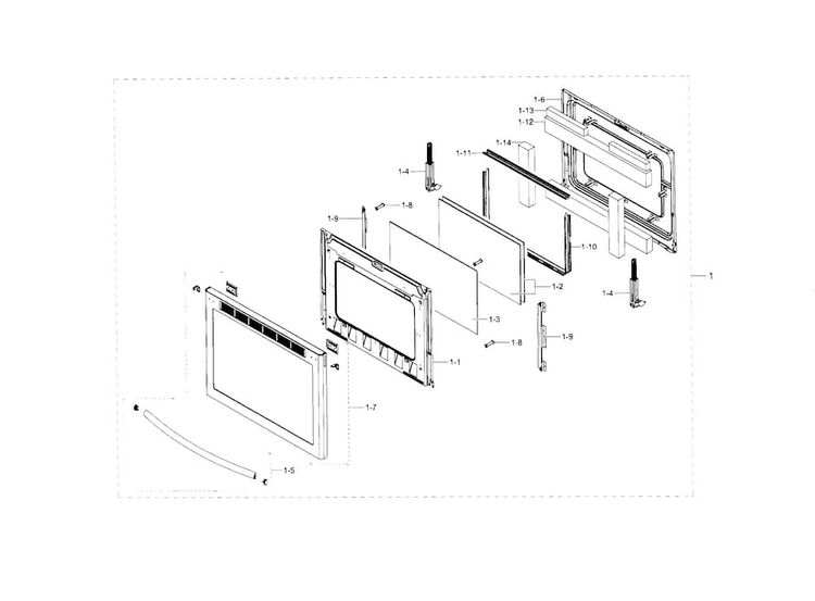 Door Diagram and Parts List for NE58F9500SS AA-0001 Samsung Range