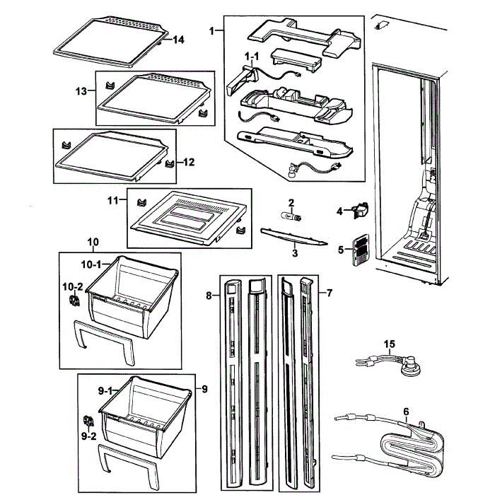 Refrigerator Diagram and Parts List for RS2630SW XAA-00 Samsung Refrigerator