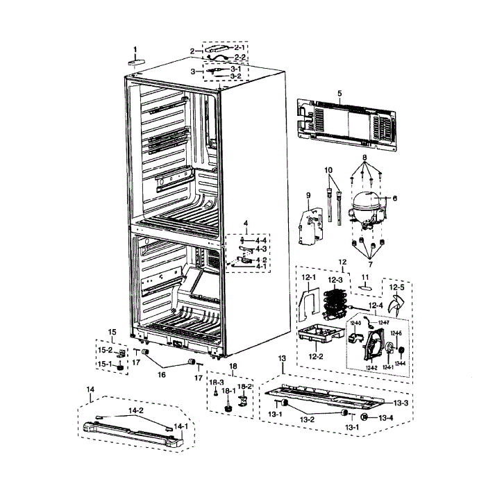 Cabinet Diagram and Parts List for RB215ACWP XAA-01 Samsung Refrigerator