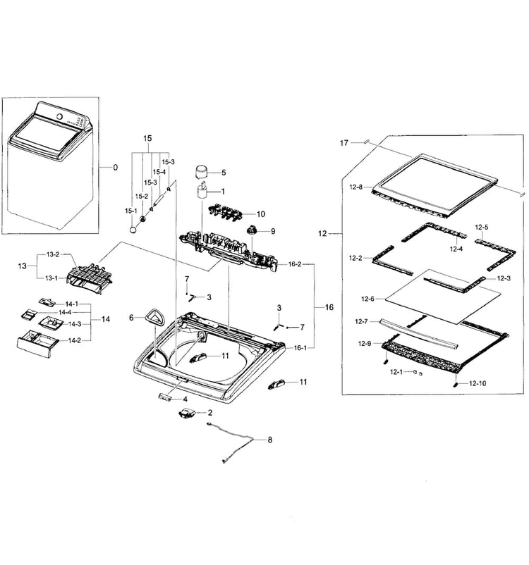 Top Cover Assy Diagram and Parts List for WA422PRHDWR AA-0001 Samsung Washer