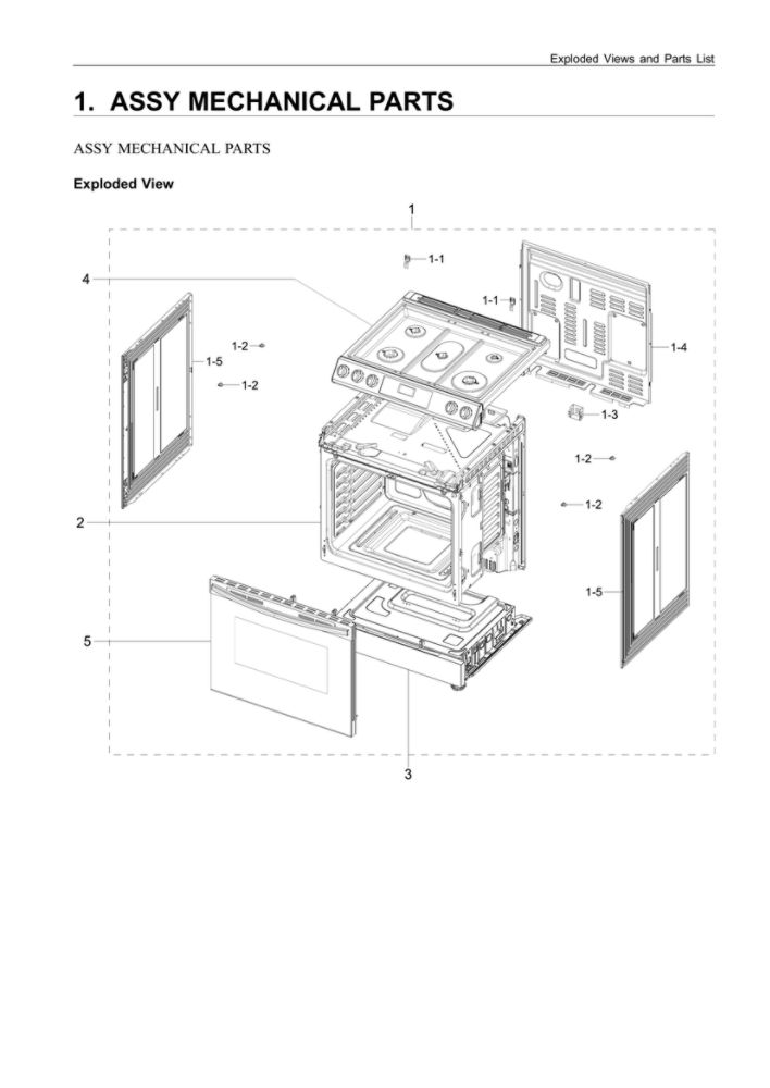 Mechanical Assembly Diagram and Parts List for NX60T8111SS AA-03 Samsung Range