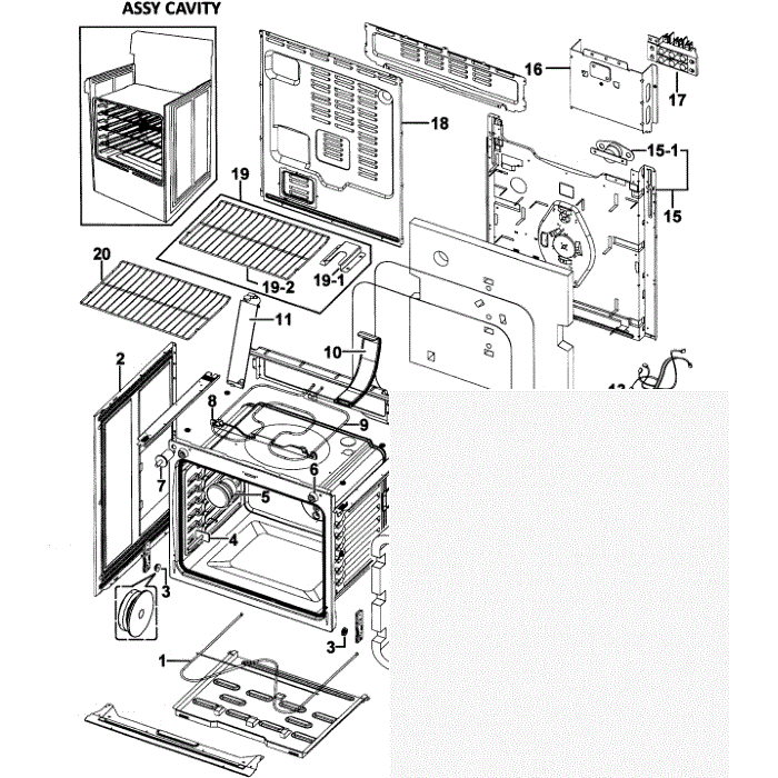 Cavity Assembly Diagram and Parts List for FER300SB XAA-00 Samsung Range