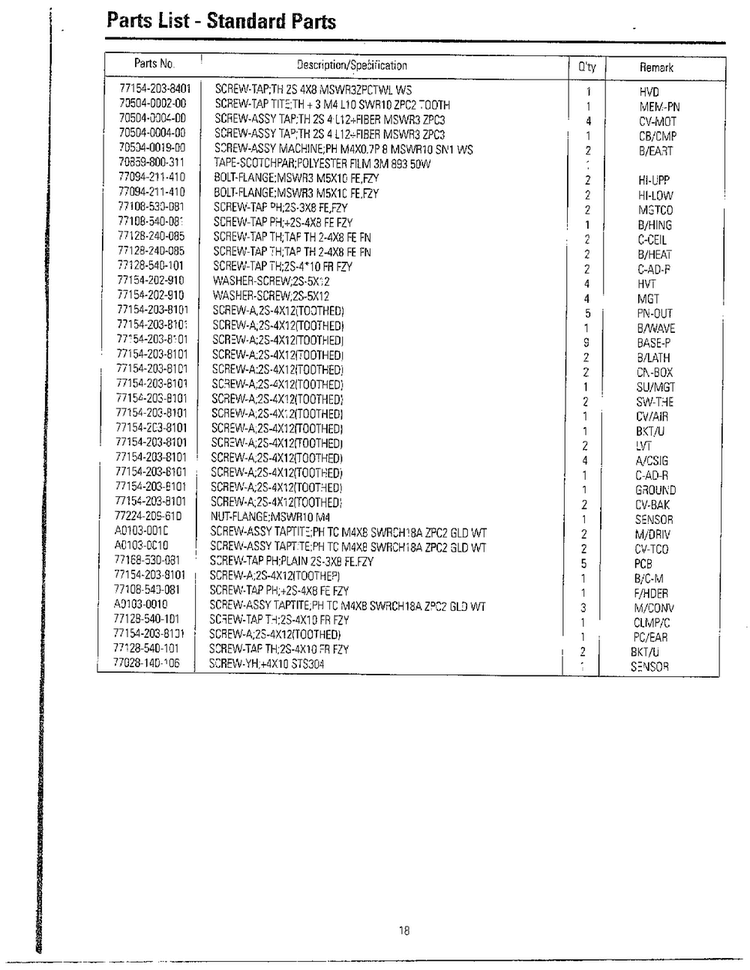 Standard Parts Diagram and Parts List for MC6566W XAA Samsung Microwave
