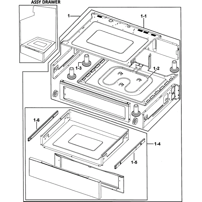 Drawer Assembly Diagram and Parts List for FTQ352IWUX XAA-00 Samsung Range