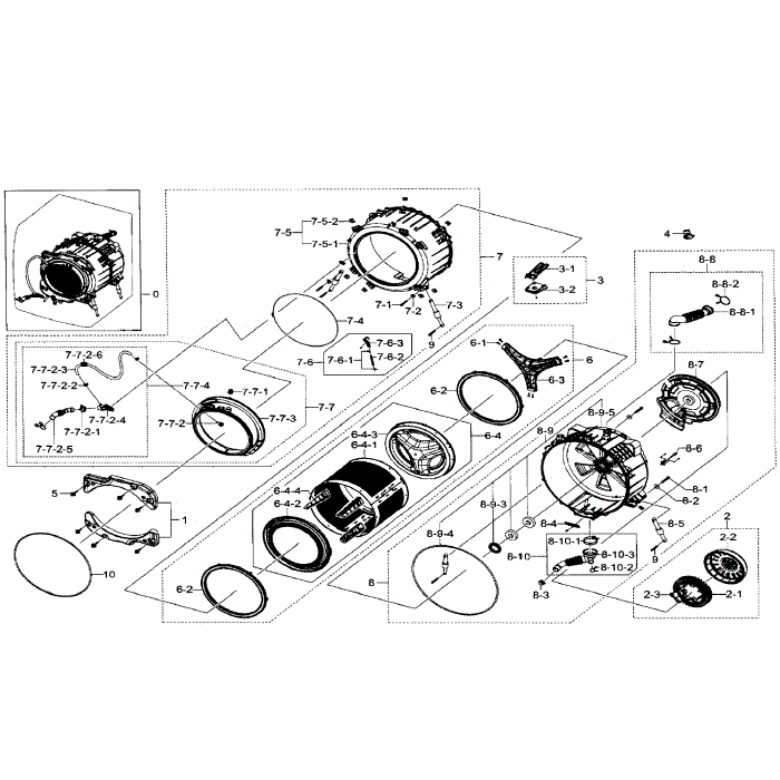 Tub And Drum Diagram and Parts List for WF511ABW XAA-01 Samsung Washer