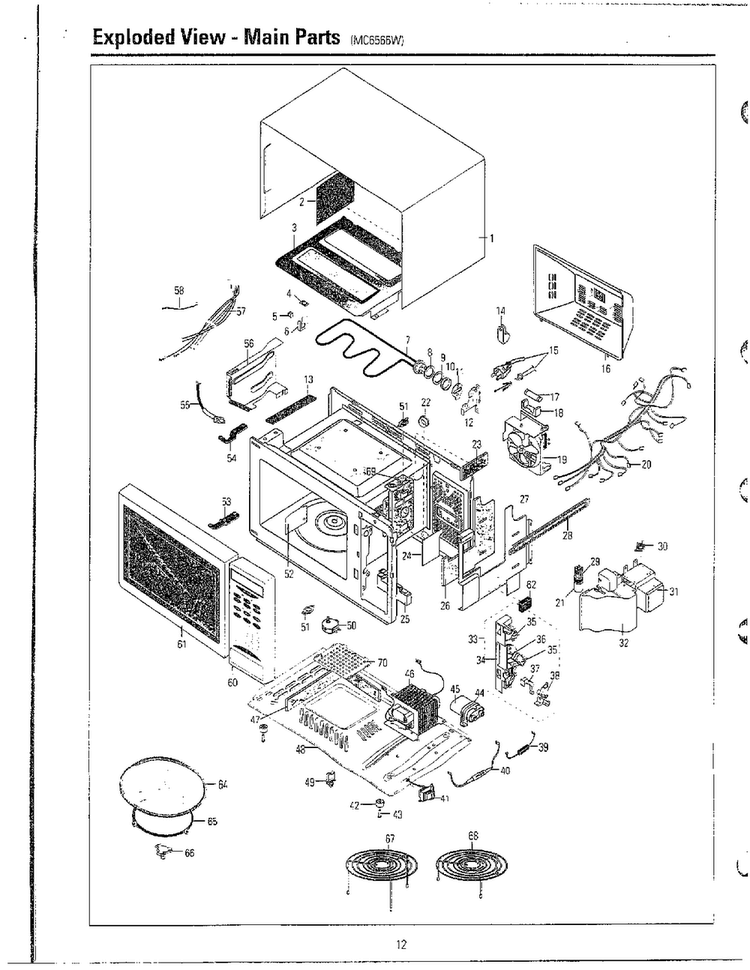 Complete Microwave Oven Diagram and Parts List for MC6566W XAA Samsung Microwave