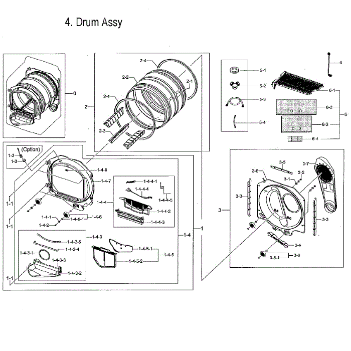 Drum Assembly Diagram and Parts List for DVE52M7750V A3-00 Samsung Dryer