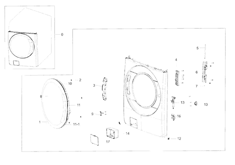 Frame Front & Door Diagram and Parts List for WF56H9100AW A2-0000 Samsung Washer