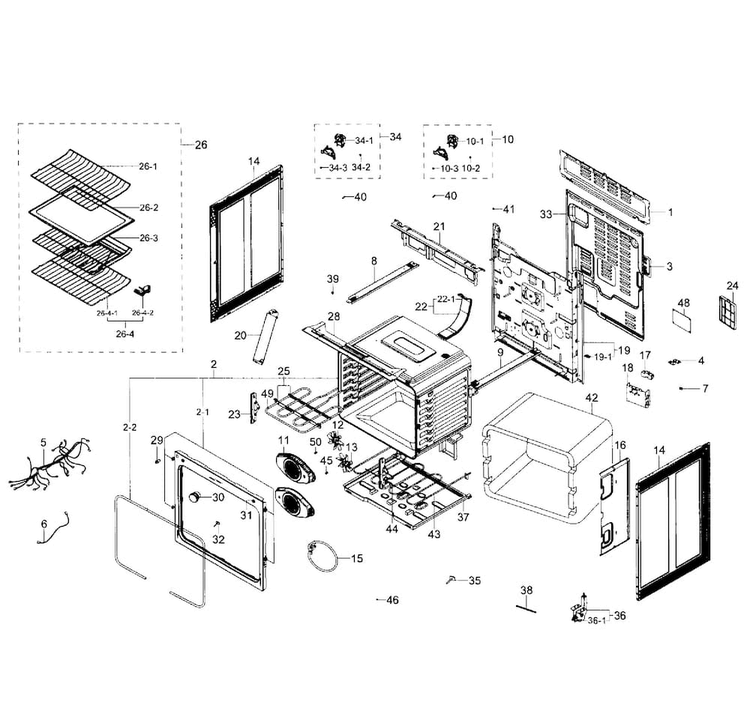 Main Section Diagram and Parts List for NE59J7750WS AA-0001 Samsung Range