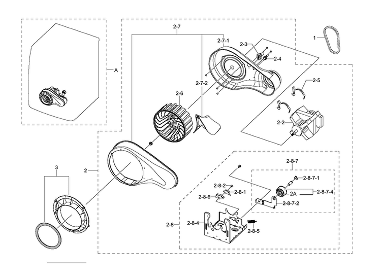 Motor Duct Diagram and Parts List for DV511AGR XAA-0003 Samsung Dryer