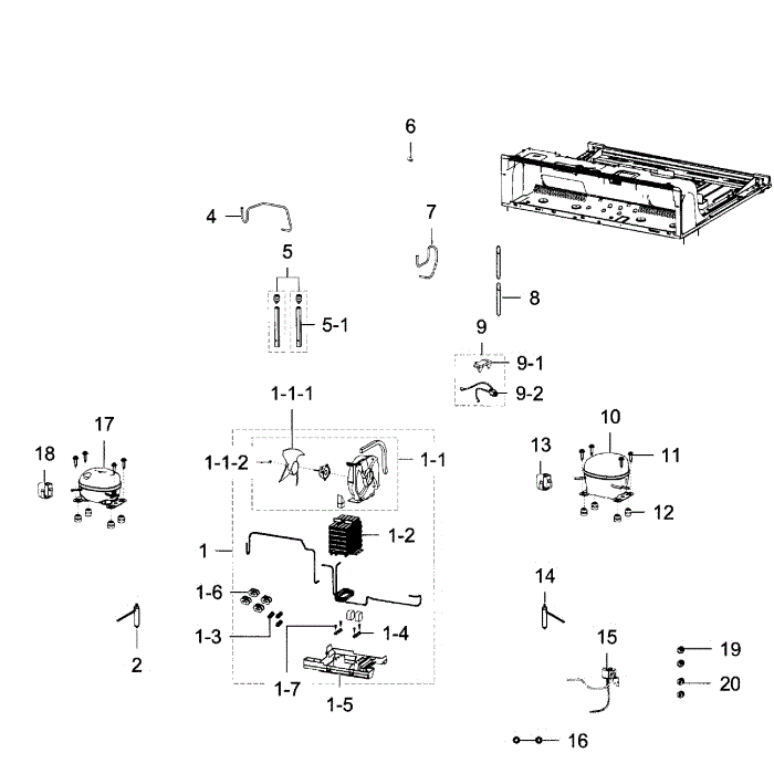 Cycle Diagram and Parts List for RF23J9011SR AA-05 Samsung Refrigerator