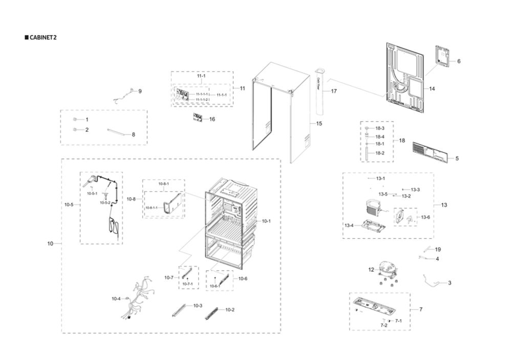Cabinet 2 Diagram and Parts List for RF28R6301SG AA-00 Samsung Refrigerator