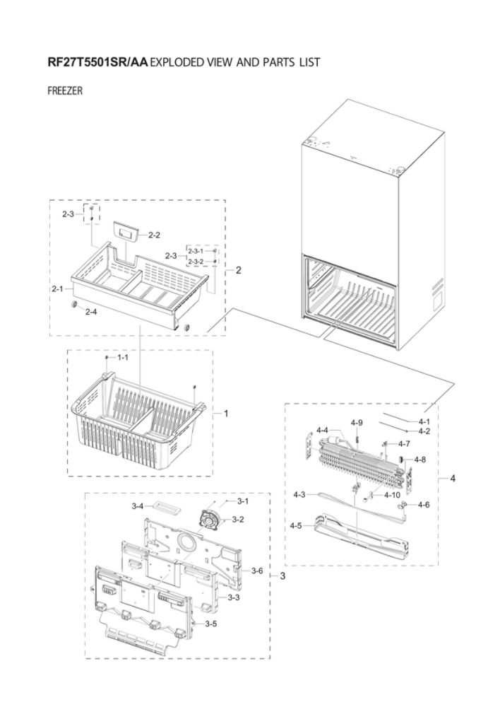 Freezer Parts Diagram and Parts List for RF27T5501SR AA-53 Samsung Refrigerator