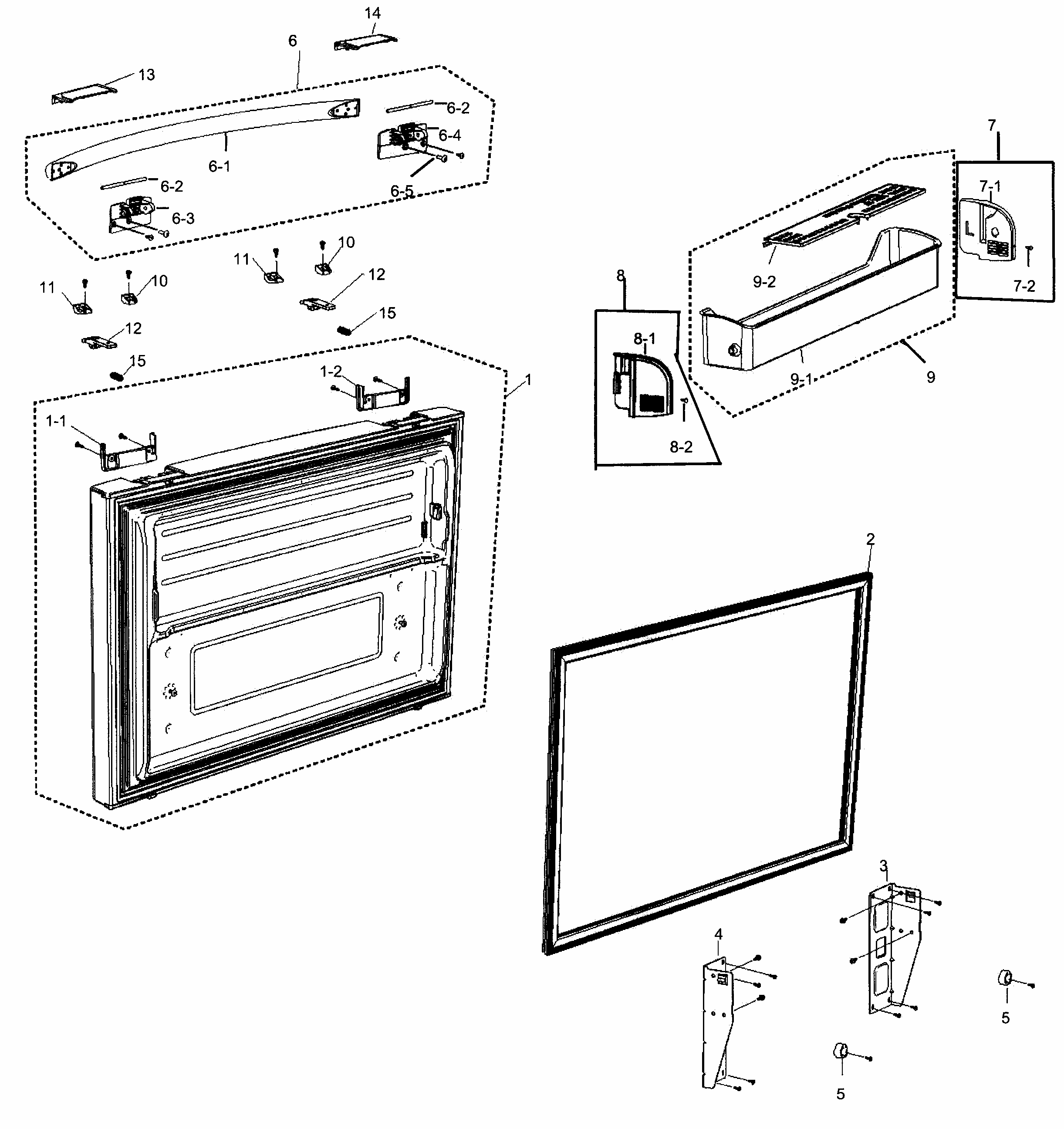 Freezer Door Diagram and Parts List for RF266AEBP XAA-0000 Samsung Refrigerator
