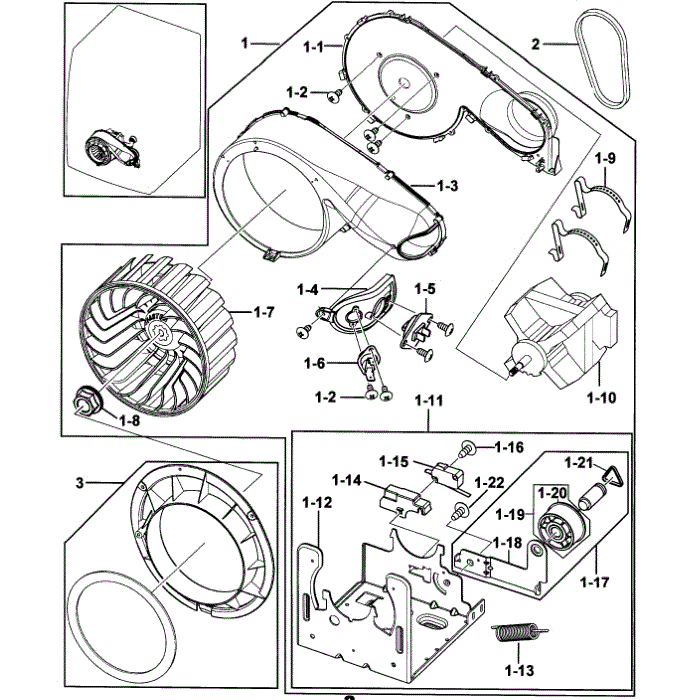 Motor Assembly Diagram and Parts List for DV218AEW XAA-00 Samsung Dryer