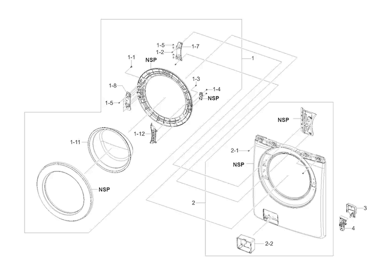 Door Assy Diagram and Parts List for 40249032010  Kenmore Washer