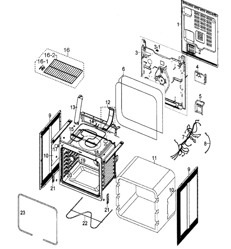 Cabinet Assy Diagram and Parts List for FCQ321HTUX XAA-0000 Samsung Range