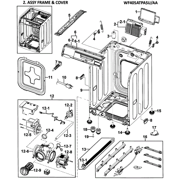 Cabinet Diagram and Parts List for WF405ATPASU AA-00 Samsung Washer