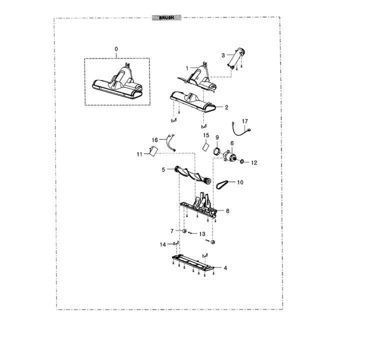 Brush Diagram and Parts List for VU12F70SHAF AA-0000 Samsung Upright Vacuum