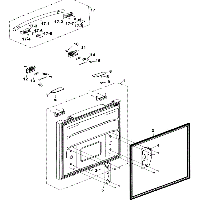 Freezer Door Diagram and Parts List for RF197ABBP XAA-00 Samsung Refrigerator