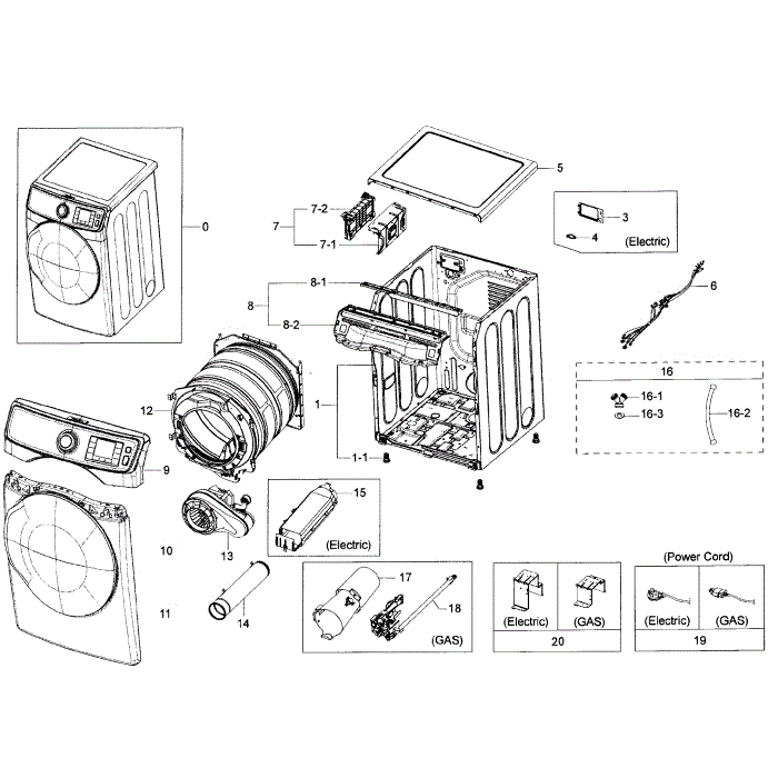 Main Assembly Diagram and Parts List for DV50K7500GV A3-00 Samsung Dryer
