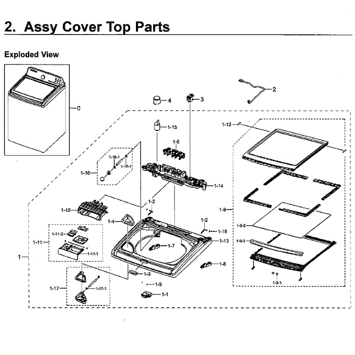 Top Assembly Diagram and Parts List for WA50M7450AP A4-00 Samsung Washer