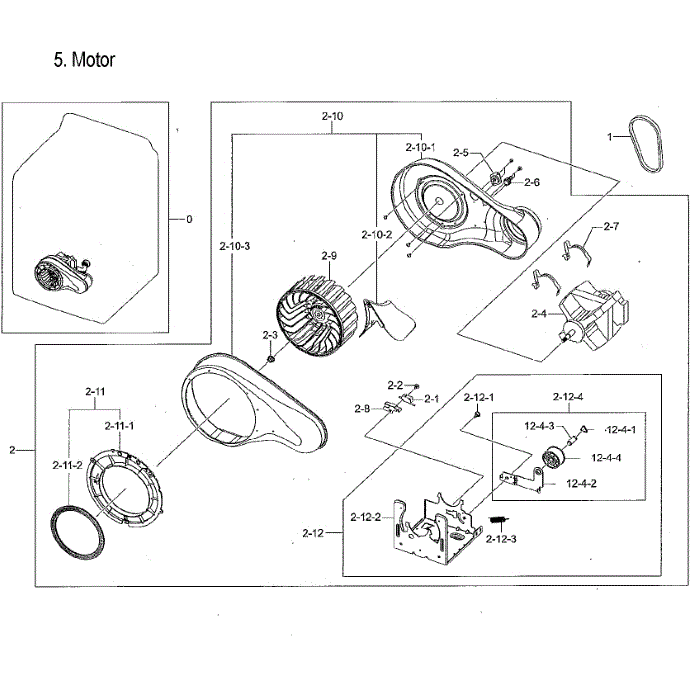 Motor Duct Diagram and Parts List for DVG50M7450W A3-00 Samsung Dryer