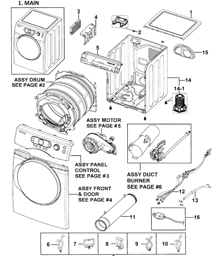 Main Assy Diagram and Parts List for DV328AGW XAA-0000 Samsung Dryer