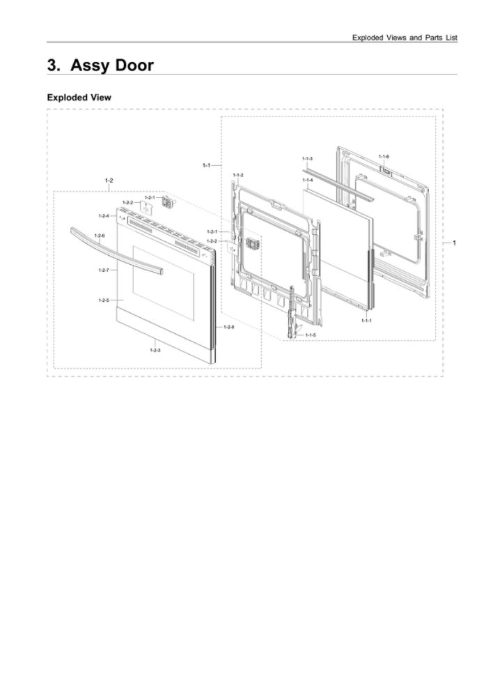 Door Assembly Diagram and Parts List for NX60T8511SS AA-02 Samsung Range
