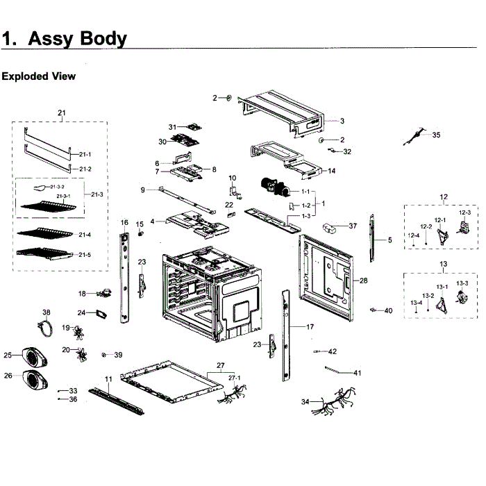 Body Diagram and Parts List for NV51K6650SG AA-00 Samsung Wall Oven