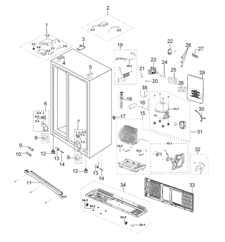 Cabinet Assy Diagram and Parts List for RS265TDPN XAA Samsung Refrigerator