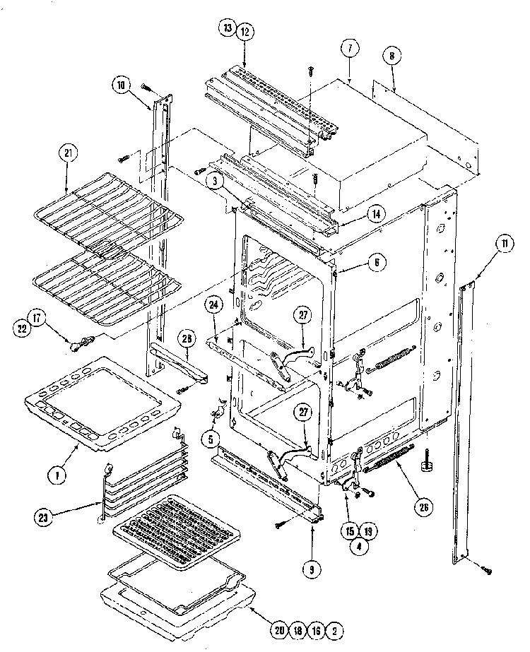 Basic Body Diagram and Parts List for 11111  Kenmore Wall Oven