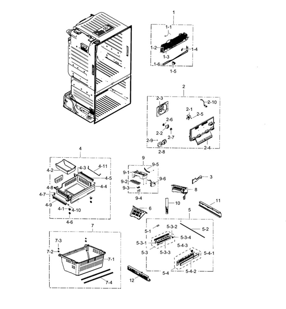 Freezer / Icemaker Diagram and Parts List for RF28HFEDTWW AA-01 Samsung Refrigerator