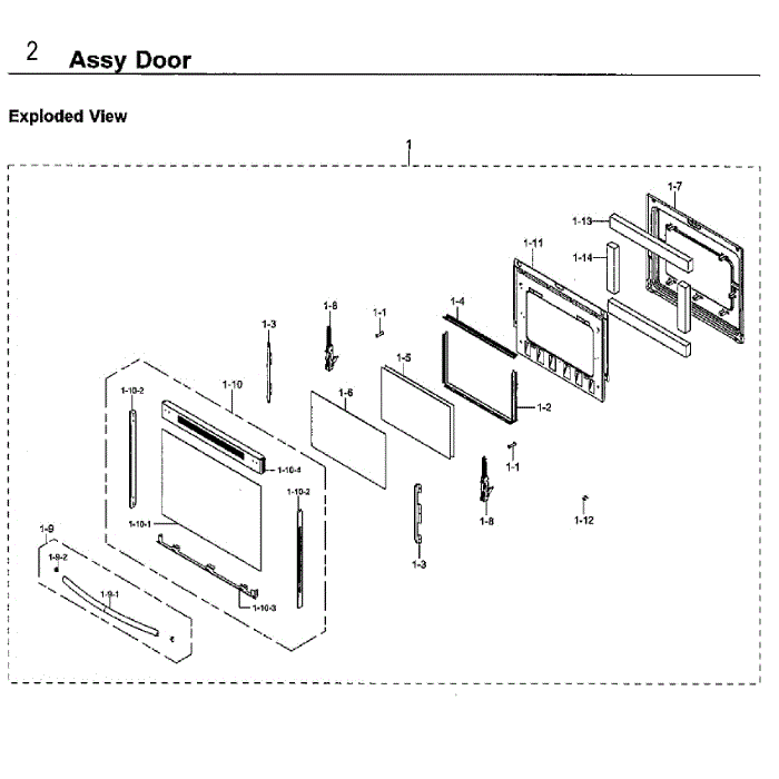 Door Diagram and Parts List for NE59M4320SS AA-00 Samsung Range