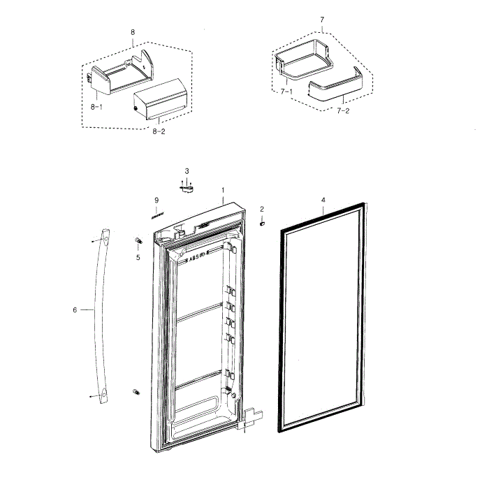 Fridge Door R Diagram and Parts List for RFG237AABP XAA-03 Samsung Refrigerator