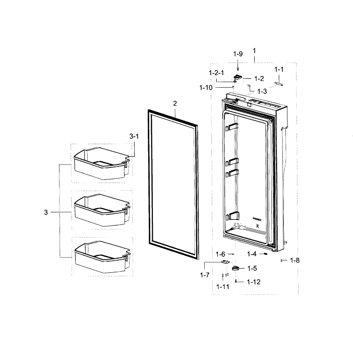 Fridge Door R Diagram and Parts List for RF23J9011SR AA-02 Samsung Refrigerator