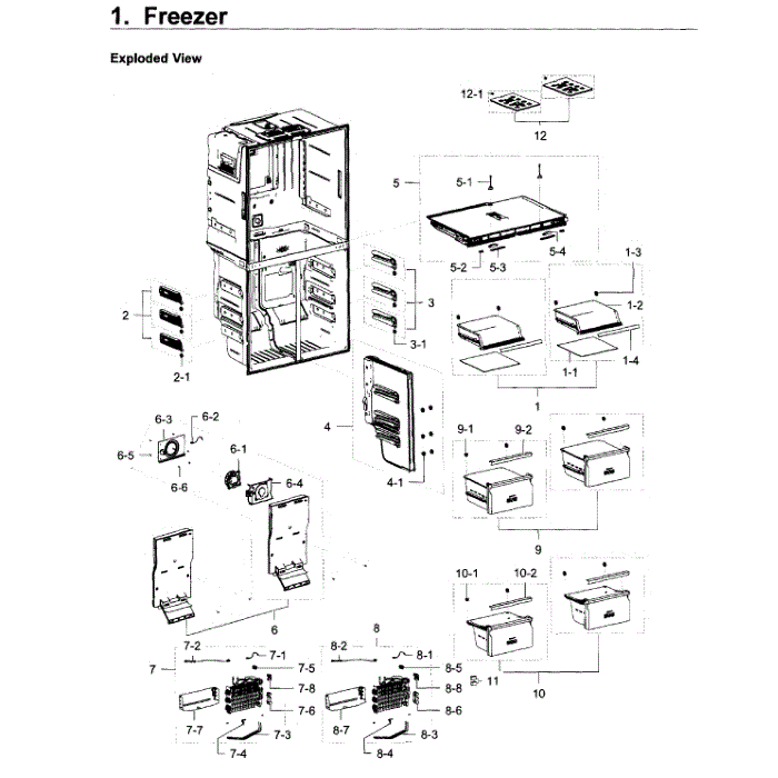 Freezer Diagram and Parts List for RF22K9381SG AA-01 Samsung Refrigerator