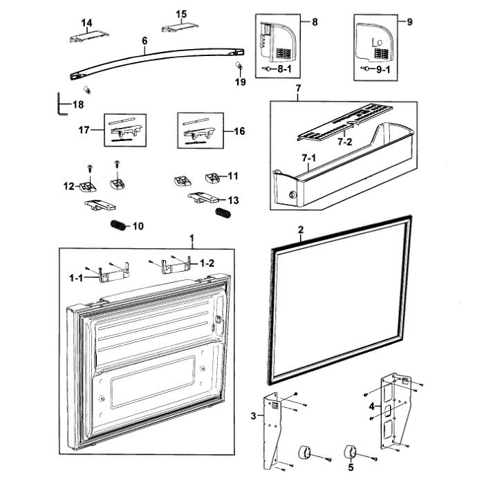 Freezer Door Diagram and Parts List for RF268ACRS XAA-00 Samsung Refrigerator