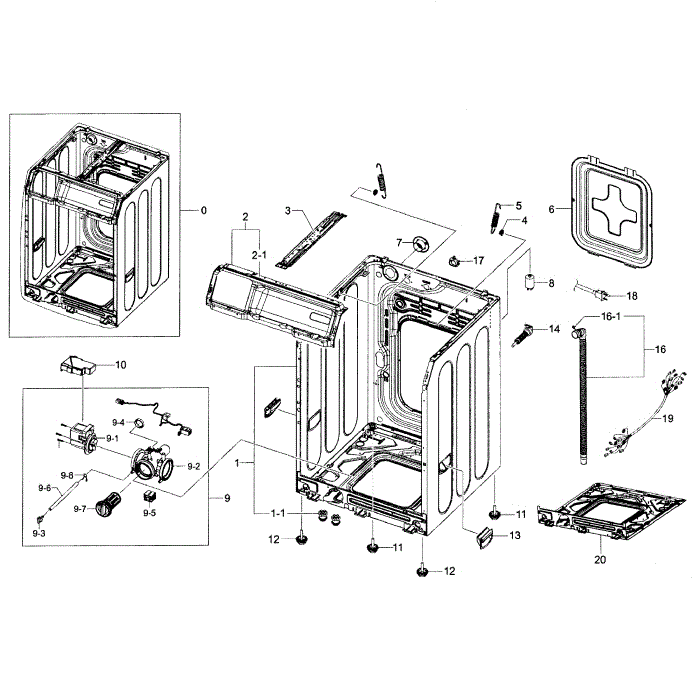 Cabinet Assembly Diagram and Parts List for WF361BVBEWR A2-01 Samsung Washer