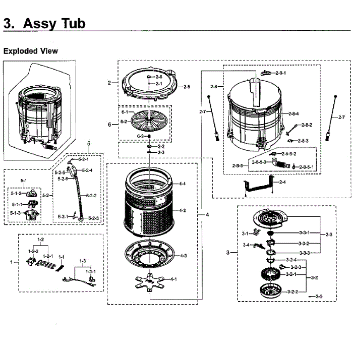Tub Assembly Diagram and Parts List for WA5471ABP XAA-02 Samsung Washer
