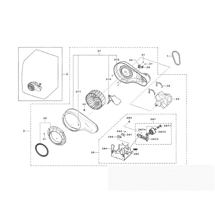 Motor Duct Diagram and Parts List for DV45K6500GV A3-01 Samsung Dryer