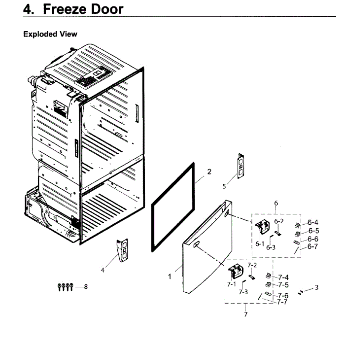 Freezer Door Diagram and Parts List for RF263TEAEWW AA-04 Samsung Refrigerator